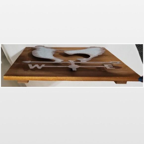 New Distressed Silver Metal Weathervane Rooster On Wood Square Home Décor - Picture 10 of 10